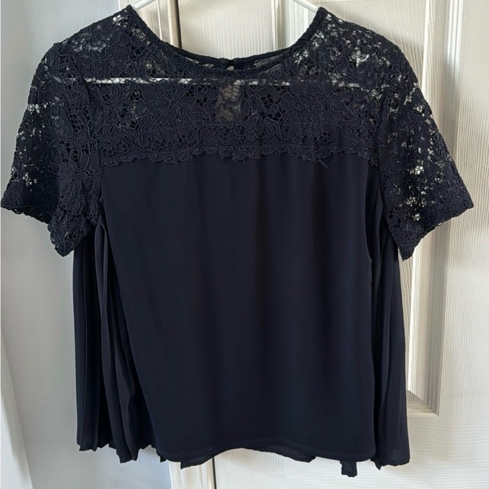 The Limited Small Navy Lace Pleated Back Blouse